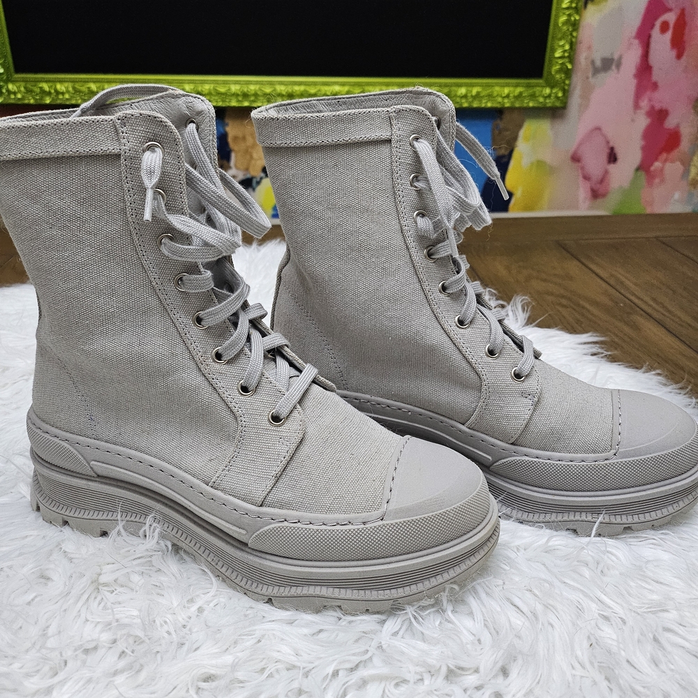 Free People Light Gray Lace-Up Boots